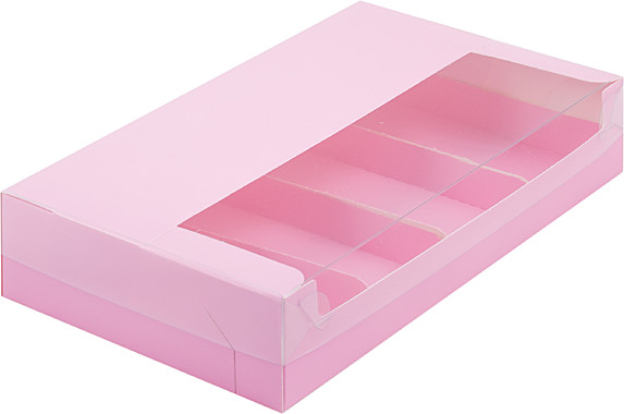 Коробка для эклеров и эскимо с пласт. крышкой 250*150*50 мм (4) (розовая матовая)