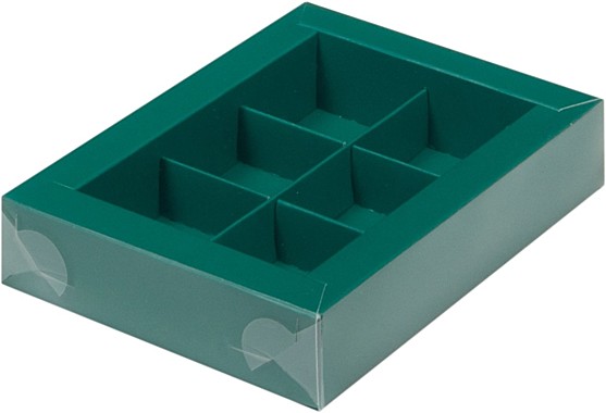 Коробка для конфет с пластиковой крышкой 155*115*30 мм (6) (зеленая матовая)