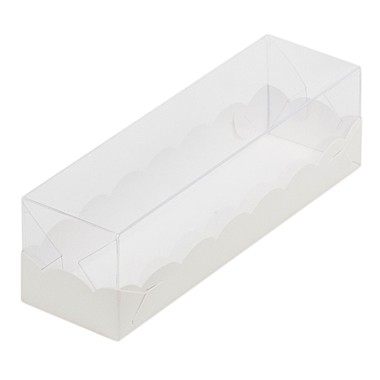 Коробка для макарон с пласт. крышкой ВОЛНА 190*55*55 мм (1) (белая)