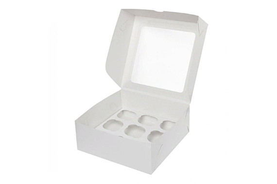 Коробка под капкейки с окошком 235*235*100 мм (9) (белая)