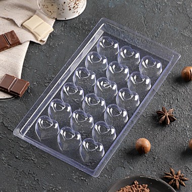 Форма для шоколада и конфет «Сердца», 18 ячеек, 22×11 см, цвет прозрачный
