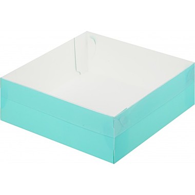 Коробка для зефира, тортов и пирожных с пласт. крышкой 200*200*70 мм (тиффани)