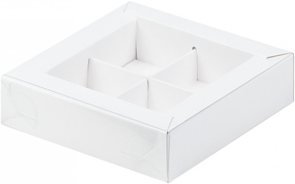 Коробка для конфет с пластиковой крышкой 12*12*3 см (4) (белая)