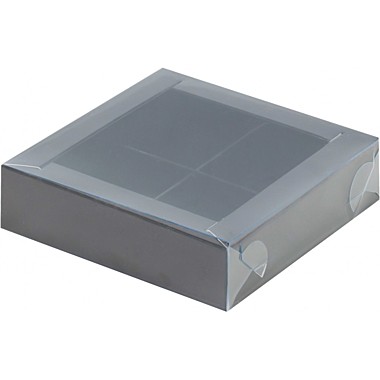 Коробка для конфет с пластиковой крышкой 120*120*30 мм (4) (черная матовая)