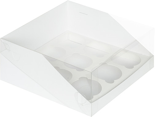 Коробка под капкейки с пласт. крышкой 23.5*23.5*10 см (9) (белая)