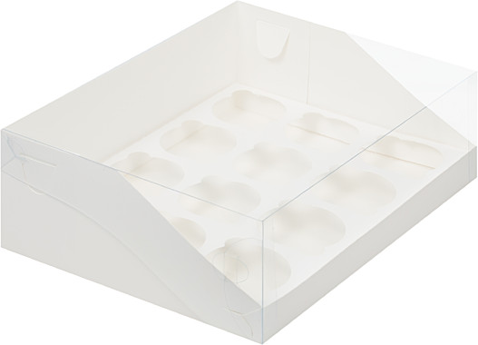 Коробка под капкейки с пласт. крышкой 310*235*100 мм (12) (белая)