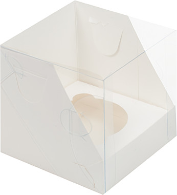 Коробка под капкейки с пласт. крышкой 100*100*100 мм (1) (белая)