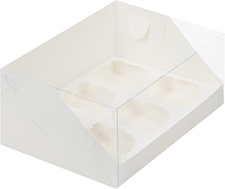 Коробка под капкейки с пласт. крышкой 23.5*16*10 см (6) (белая)