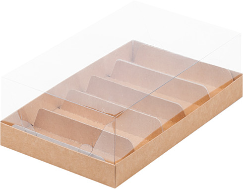 Коробка для эклеров и пирожных с прозрачным куполом 220*135*70 мм (5) (крафт)