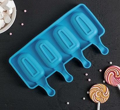 Форма силиконовая для мороженого Доляна «Эскимо малое», 21,5×12,5×2 см, 4 ячейки (7×3,8 см), цвет МИКС