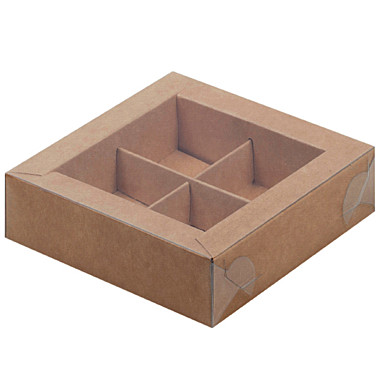 Коробка для конфет с пластиковой крышкой 120*120*30 мм (4) (крафт)