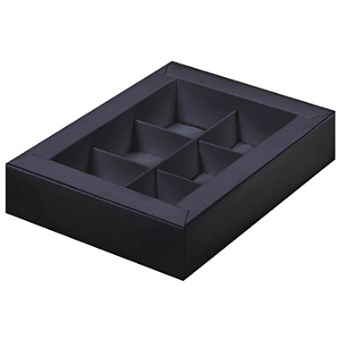 Коробка для конфет с пластиковой крышкой 155*115*30 мм (6) (черная матовая)