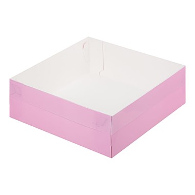 Коробка для зефира, тортов и пирожных с пласт. крышкой 200*200*70 мм (розовая матовая)