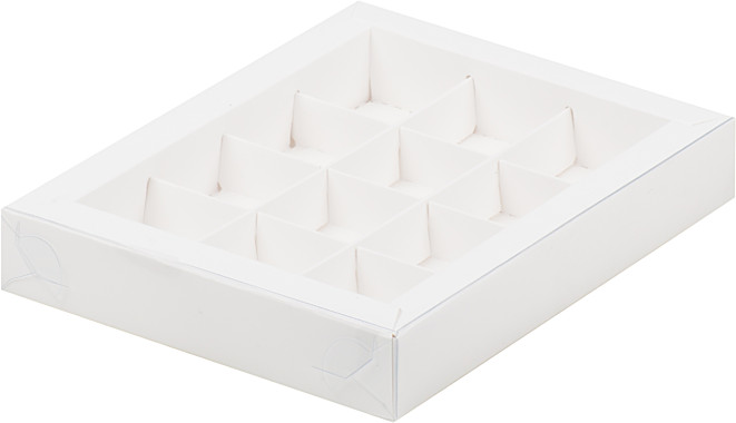 Коробка для конфет с пластиковой крышкой 190*150*30 (12) (белая)