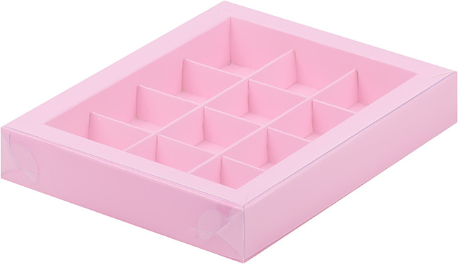 Коробка для конфет с пластиковой крышкой 190*150*30 (12) (розовая матовая)