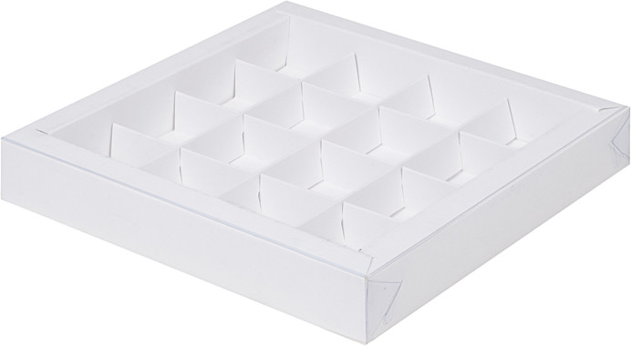 Коробка для конфет с пластиковой крышкой 20*20*3см (16) (белая)