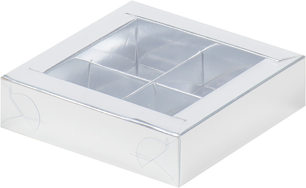 Коробка для конфет с пластиковой крышкой 115*115*30 мм (4) (серебро)