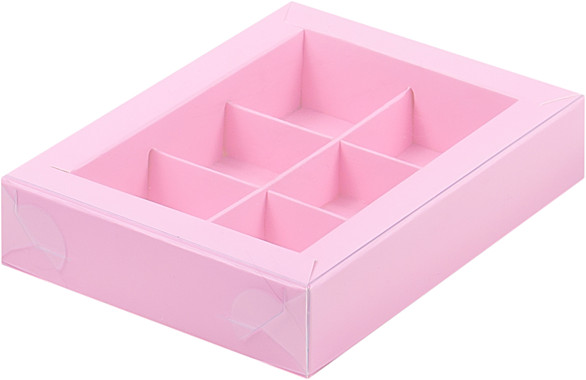 Коробка для конфет с пластиковой крышкой 155*115*30 мм (6) (розовая матовая)