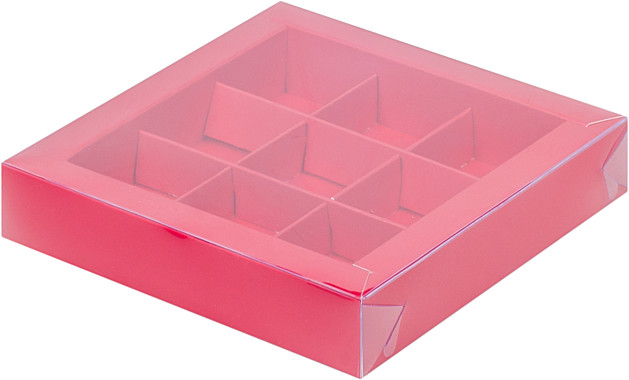Коробка для конфет с пластиковой крышкой 155*155*30 мм (9) (красная матовая)