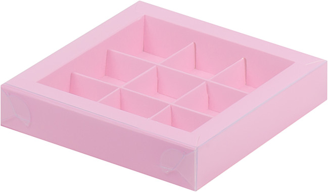 Коробка для конфет с пластиковой крышкой 155*155*30 мм (9) (розовая матовая)