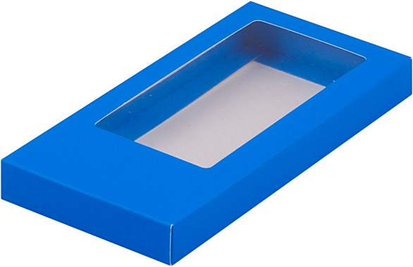 Коробка для шоколадной плитки с окном 180*90*17 мм (синяя матовая)