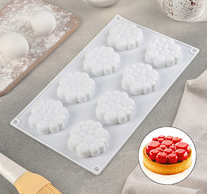 Форма для муссовых десертов и выпечки Доляна «Молекула», 30×17 см, 8 ячеек (6×1,5 см), цвет белый