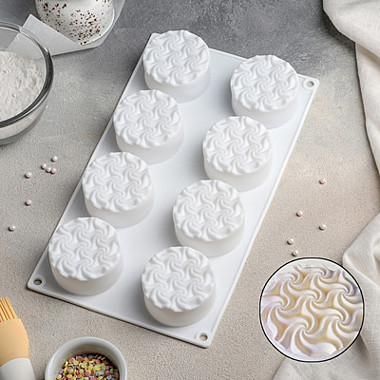 Форма для муссовых десертов и выпечки Доляна 29,5×17×3,5 см, 8 ячеек, d=6,2 см, цвет белый