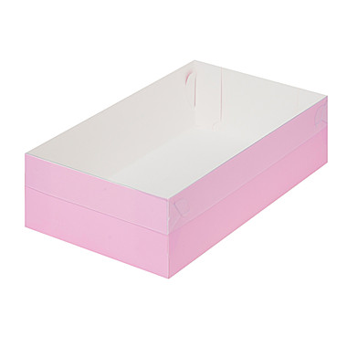 Коробка для зефира, тортов и пирожных с пласт. крышкой 250*150*70 мм (розовая матовая)