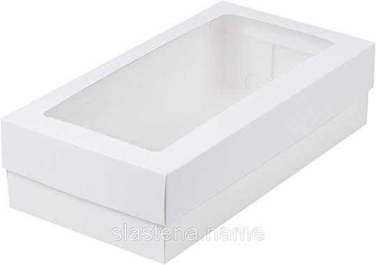 Коробка для макарон и др.изделий с прямоуг. окошком 21*11*5.5 см (белая) (ложемент в комплекте)