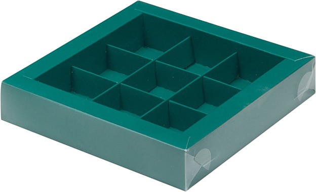 Коробка для конфет с пластиковой крышкой 155*155*30 мм (9) (зеленая матовая)