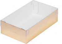 Коробка для зефира, тортов и пирожных с пластиковой крышкой 250*150*70 мм (золото)
