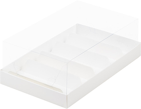 Коробка для эклеров и пирожных с прозрачным куполом 220*135*70 мм (5) (белая)