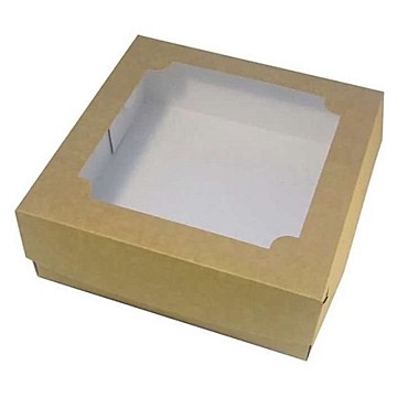 Коробка под зефир и печенье с окошком 20*20*7 см (крафт)