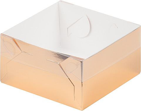 Коробка для зефира, тортов и пирожных с пластиковой крышкой 120*120*60 мм (золото)