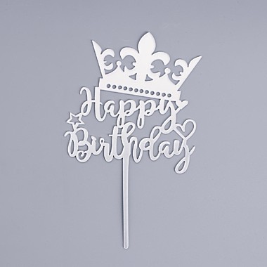 Топпер «С днём рождения», корона, цвет серебряный