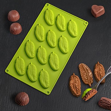 Форма для льда и шоколада Доляна «Декор. Перо», 29×17 см, 12 ячеек, цвет МИКС